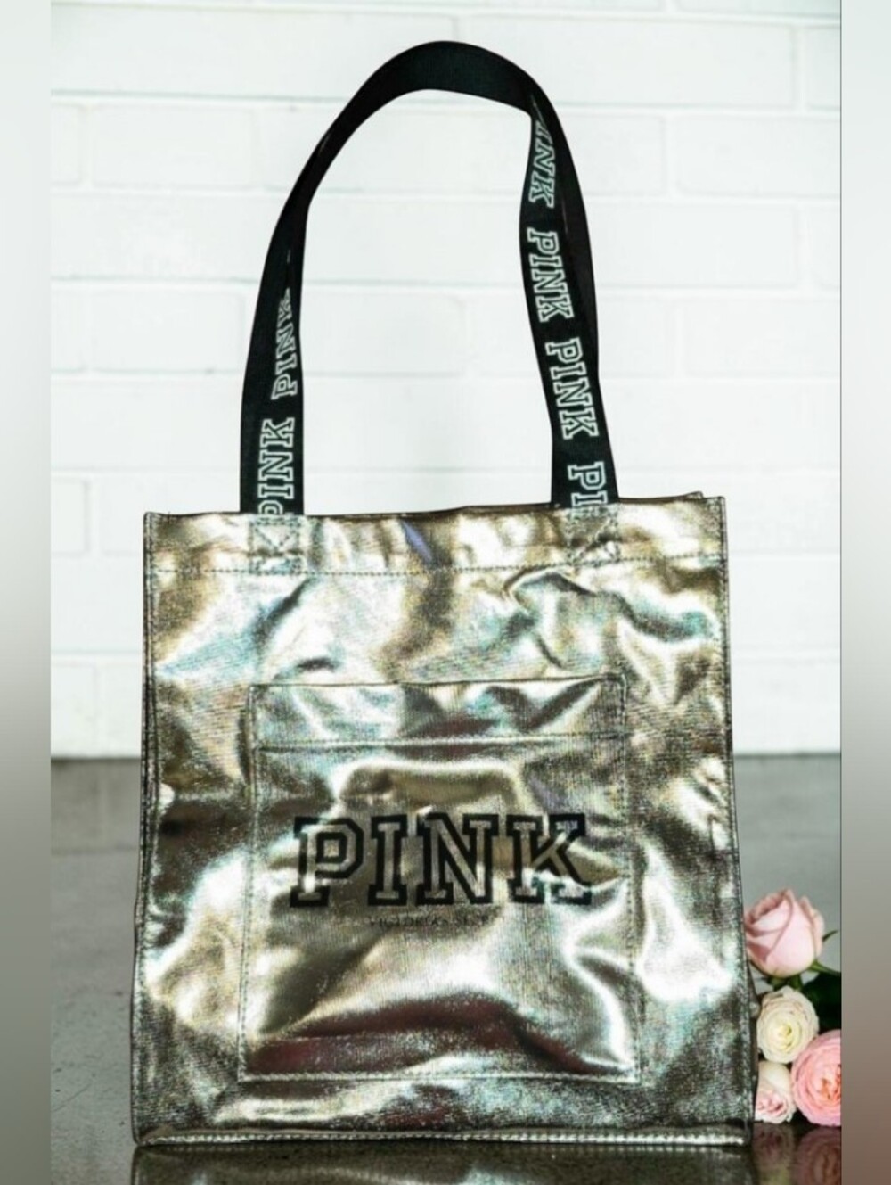 VS PINK Metallic Gold Mini Tote Bag NWOT